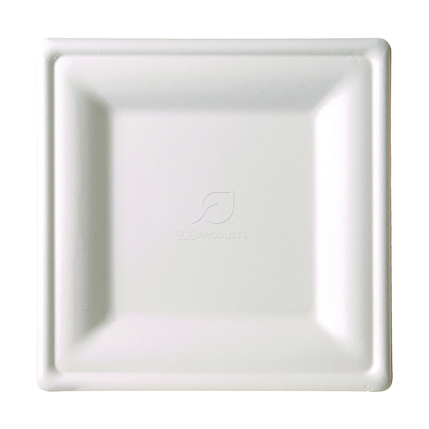 Eco-Products Renewable Square Sugarcane Plates, 10.25 x 10.25, Natural White, 50/Pack, 5 Packs/Carton (ECOEPP023)