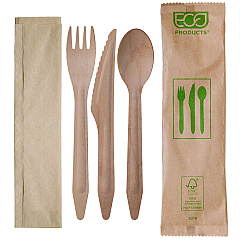 Eco-Products Wood Cutlery, Fork/Knife/Spoon/Napkin, Natural, 500/Carton (ECOEPS215)