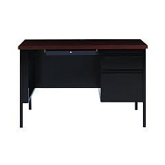 Alera Single Pedestal Steel Desk, 45" x 24" x 29.5", Mocha/Black, Black Legs (ALEHSD4524BM)