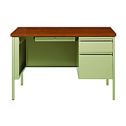 Alera Single Pedestal Steel Desk, 45" x 24" x 29.5", Cherry/Putty (ALEHSD4524PC)