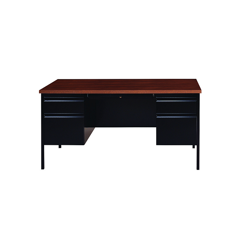 Alera Double Pedestal Steel Desk, 60" x 30" x 29.5", Mocha/Black, Black Legs (ALEHSD6030BM)