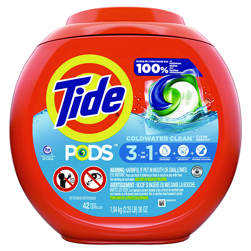 Tide PODS Laundry Detergent, Clean Breeze, 36 oz Tub, 42 Pacs/Tub (PGC00998EA)