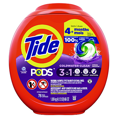 Tide PODS Laundry Detergent, Spring Meadow, 66 oz Tub, 76 Pacs/Tub (PGC09166EA)