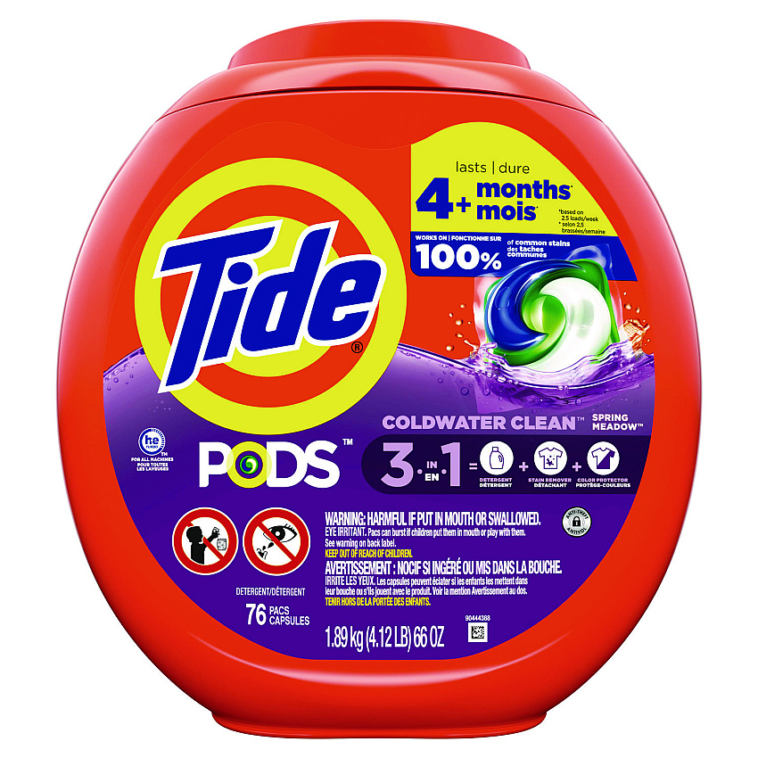 Tide PODS Laundry Detergent, Spring Meadow, 66 oz Tub, 76 Pacs/Tub (PGC09166EA)