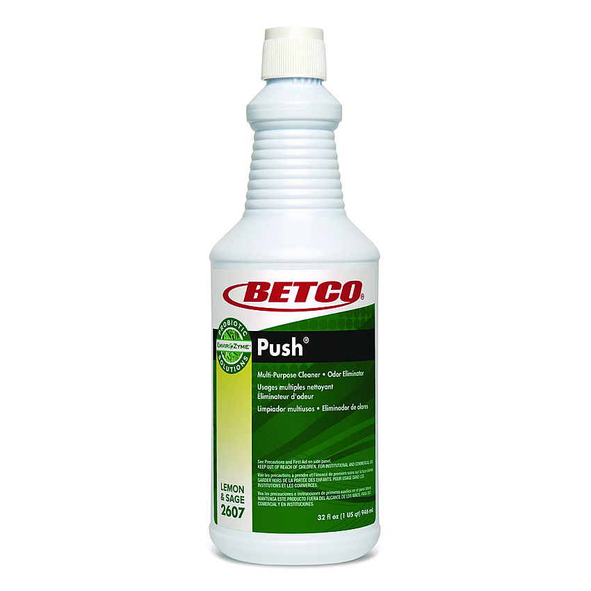 Betco PUSH All Purpose Cleaner and Odor Eliminator, Lemon and Sage Scent, 32 oz Bottle, 12/Carton (BET26071200)