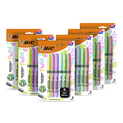 BIC Brite Liner Grip Pocket Highlighter, Assorted Ink Colors, Chisel Tip, Assorted Barrel Colors, 6/Set, 6 Sets/Pack (BICGBLD36EAST)