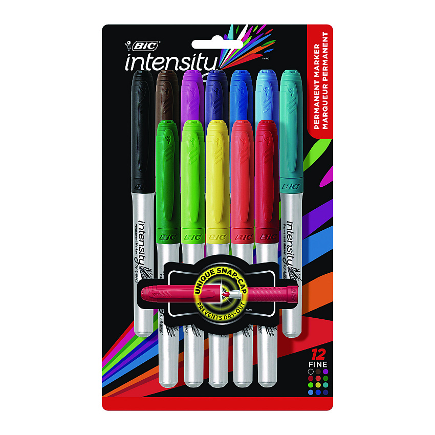 BIC Intensity Fine Tip Permanent Marker, Fine Bullet Tip, Assorted Colors, Dozen (BICGPMAP12NAST)
