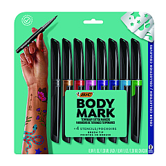 BIC BodyMark Temporary Tattoo Markers, Fine Brush Tip, Assorted Colors, 8/Pack (BICMTBP81AST)