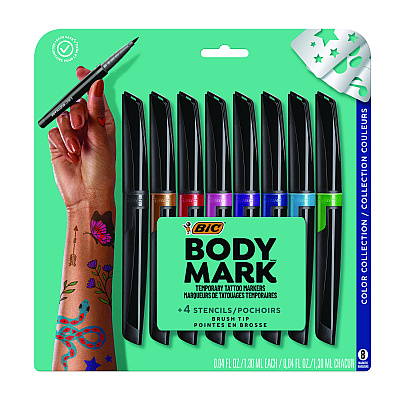 BIC BodyMark Temporary Tattoo Markers, Fine Brush Tip, Assorted Colors, 8/Pack (BICMTBP81AST)