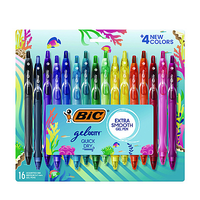 BIC Gel-ocity Quick Dry Gel Pen, Retractable, Medium 0.7 mm, 16 Assorted Ink and Barrel Colors, 16/Pack (BICRGLCGA16AST)