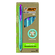 BIC Ecolutions Gel Pen, Retractable, Medium 1 mm, Assorted Ink, Blue Barrel, 12/Pack (BICRGLE11AST)