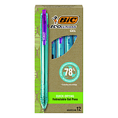 BIC Ecolutions Gel Pen, Retractable, Medium 1 mm, Assorted Ink, Blue Barrel, 12/Pack (BICRGLE11AST)