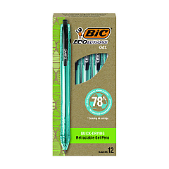 BIC Ecolutions Gel Pen, Retractable, Medium 1 mm, Black Ink, Blue Barrel, 12/Pack (BICRGLE11BLK)