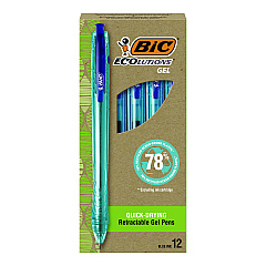 BIC Ecolutions Gel Pen, Retractable, Medium 1 mm, Blue Ink, Blue Barrel, 12/Pack (BICRGLE11BLU)