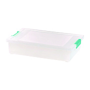 IRIS Latch Lid Storage Box, 2.3 gal, 14 x 11 x 3.5, Clear Bin/Seafoam Latches (IRS301158)
