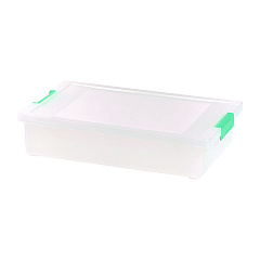 IRIS Latch Lid Storage Box, 2.3 gal, 14 x 11 x 3.5, Clear Bin/Seafoam Latches (IRS301158)