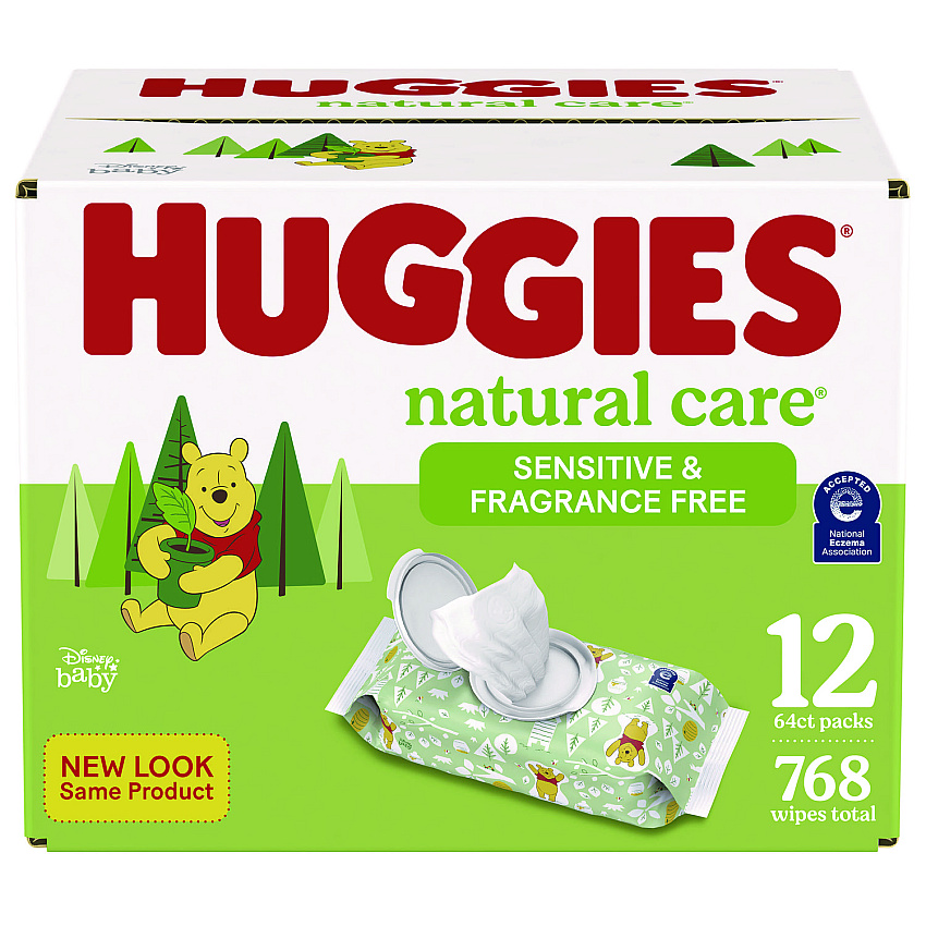 Huggies Natural Care Sensitive Baby Wipes, Unscented, White, 64/Pack, 12 Packs/Carton (KCC51079)