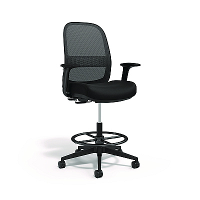 Union & Scale Essentials Mesh Back Drafting Stool, Adjustable Lumbar Support, Supports Up to 275 lb, 26.6" to 33.6" Seat Height, Black (UOSUN60992)