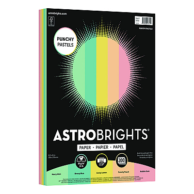 Astrobrights Color Paper - "Punchy Pastels" Assortment, 24 lb Bond Weight, 8.5 x 11, Assorted, 200/Pack (WAU91741)