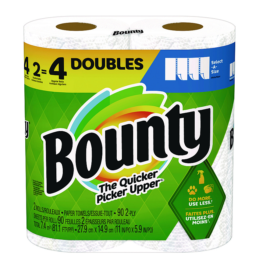 Bounty Select-a-Size Kitchen Roll Paper Towels, 2-Ply, 5.9 x 11, 90 Sheets/Roll, 2 Double Rolls/Pack (PGC030772061220)
