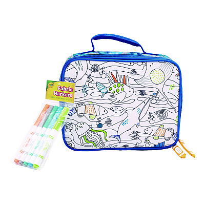 Crayola Color-Your-Own Lunch Bag with Marker Set, Oceanfront, 9.5 x 3.5 x 7.5, Blue Camo (CYOB23CL56807ST)