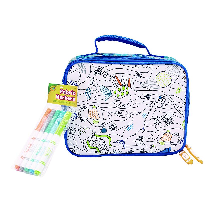 Crayola Color-Your-Own Lunch Bag with Marker Set, Oceanfront, 9.5 x 3.5 x 7.5, Blue Camo (CYOB23CL56807ST)