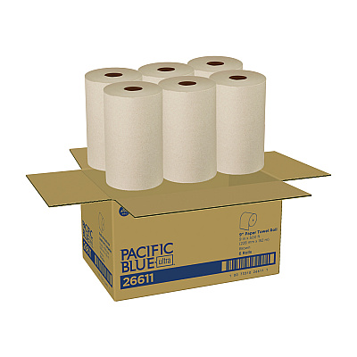 Georgia Pacific Professional Pacific Blue Ultra Paper Towels, 1-Ply, 9" x 6,000 ft, Brown, 6/Carton (GPC26611)