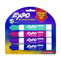 EXPO Low-Odor Dry Erase Marker, Broad Chisel Tip, Assorted Colors, 4/Pack (SAN1927523)