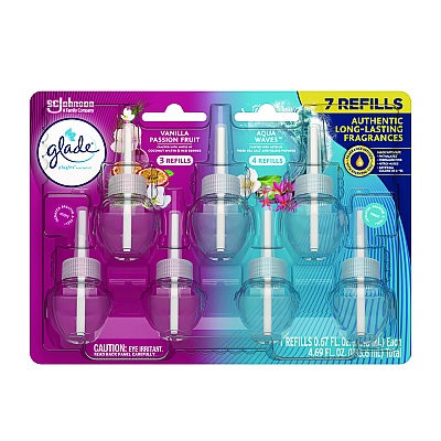 Glade Plugins Scented Oil Refill, Aqua Waves/Vanilla Passionfruit, 0.67 oz, 7/Pack (SJN350783)
