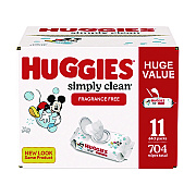 Huggies Simply Clean Fragrance Free Baby Wipes, 64/Pack, 11 Packs/Carton (KCC53611)