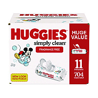 Huggies Simply Clean Fragrance Free Baby Wipes, 64/Pack, 11 Packs/Carton (KCC53611)