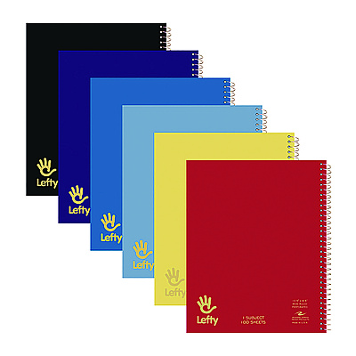 Roaring Spring Lefty Notebook, 1-Subject, Wide/Legal Rule, Assorted Cover Colors, (100) 10.5 x 8.5 Sheets (ROA13505)