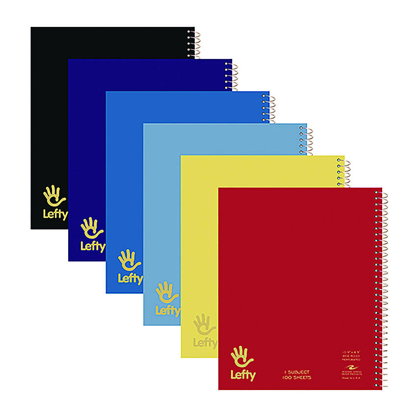 Roaring Spring Lefty Notebook, 1-Subject, Wide/Legal Rule, Assorted Cover Colors, (100) 10.5 x 8.5 Sheets (ROA13505)