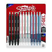 Sharpie Gel Pen, Retractable, Medium 0.7 mm, Black; Blue Ink, Black; Gray; White Barrels, 12/Pack (SAN2129832)