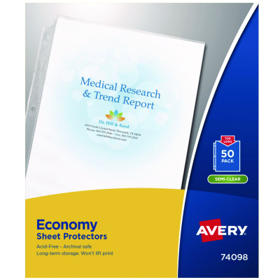 Avery Top-Load Sheet Protector, Economy Gauge, Letter, Semi-Clear, 50/Box (AVE74098)