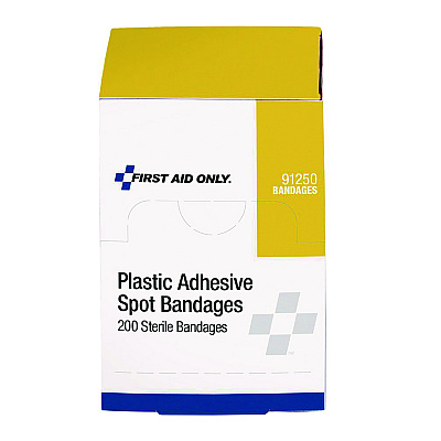 First Aid Only Plastic Spot Adhesive Bandages, 0.88" Dia, 200/Pack (FAO91250020)