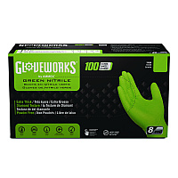 GloveWorks by AMMEX Heavy-Duty Industrial Nitrile Gloves, Powder-Free, 8 mil, Medium, Green, 100 Gloves/Box, 10 Boxes/Carton (AXCGWGN44100CT)