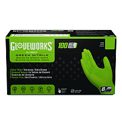 GloveWorks by AMMEX Heavy-Duty Industrial Nitrile Gloves, Powder-Free, 8 mil, Medium, Green, 100 Gloves/Box, 10 Boxes/Carton (AXCGWGN44100CT)
