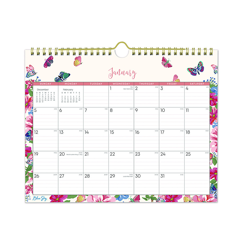 Blue Sky Fly By Monthly Wall Calendar, Butterflies Artwork, 11" x 8.75", Cream/Pink/Blue Sheets, 12-Month (Jan to Dec): 2026 (148643)