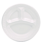 Dart Quiet Classic Laminated Foam Dinnerware, 3-Compartment Plate, 10" dia, White, 500/Carton (DCC10CPWQ)