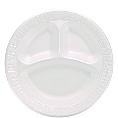 Dart Quiet Classic Laminated Foam Dinnerware, 3-Compartment Plate, 10" dia, White, 500/Carton (DCC10CPWQ)