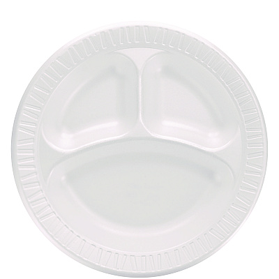 Dart Quiet Classic Laminated Foam Dinnerware, 3-Compartment Plate, 10" dia, White, 500/Carton (DCC10CPWQ)