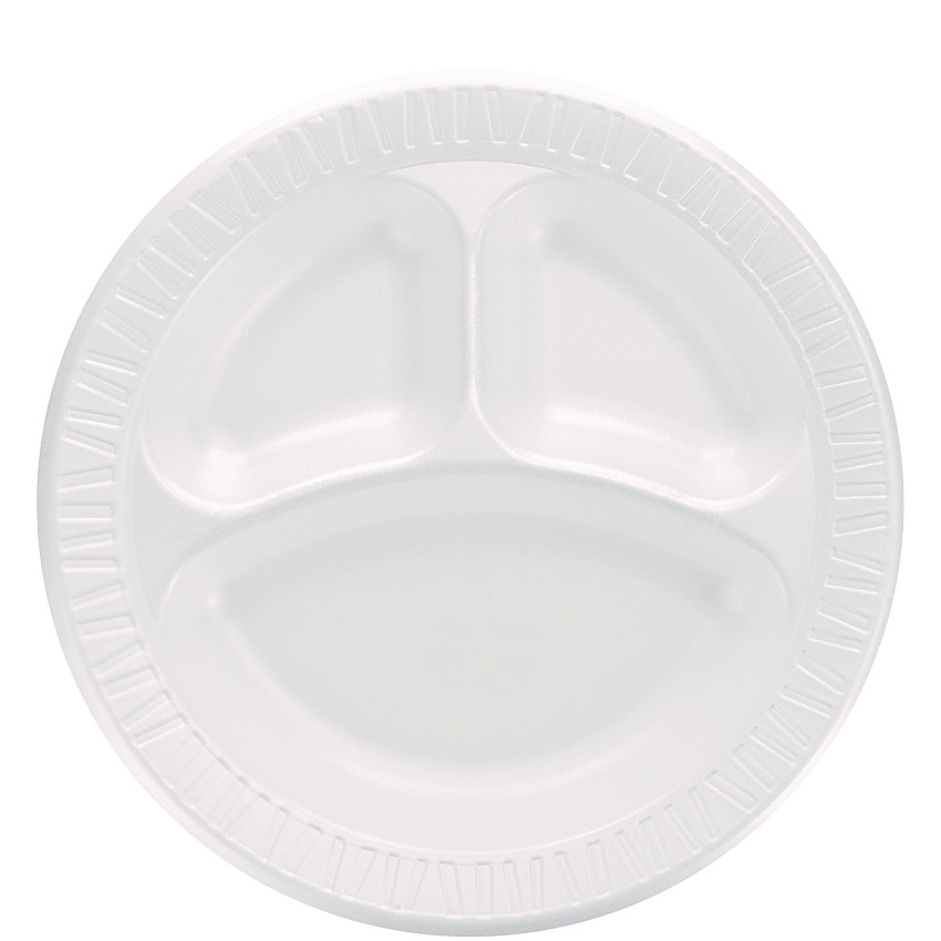 Dart Quiet Classic Laminated Foam Dinnerware, 3-Compartment Plate, 10" dia, White, 500/Carton (DCC10CPWQ)
