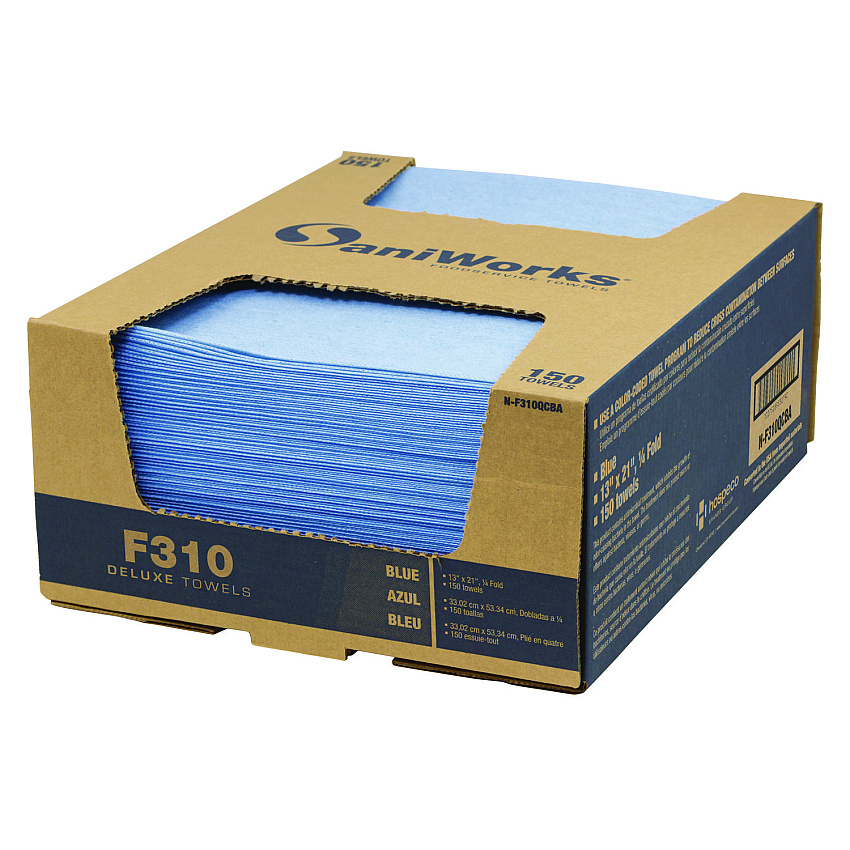 SaniWorks Deluxe Foodservice Wiper, 1-Ply, 13 x 21, Blue, 150/Carton (HOSNF310QCBA)