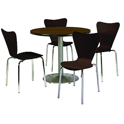 KFI Studios Pedestal Table with Four Espresso Jive Series Chairs, Round, 36" Dia x 29h, Walnut (KFI810389025064)