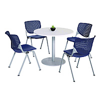 KFI Studios Pedestal Table with Four Navy Kool Series Chairs, Round, 36" Dia x 29h, Designer White (KFI811774036665)