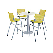 KFI Studios Pedestal Bistro Table with Four Yellow Kool Series Barstools, Round, 36"Dia x 41h, Designer White (KFI811774037099)