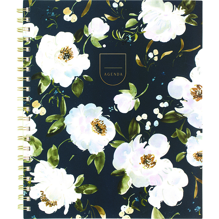 Cambridge Leah Bisch Weekly/Monthly Floral Planner, Floral Artwork, 11 x 9.25, Blue/White/Gold Cover, 12-Month (Jan to Dec): 2025 (LB34905)