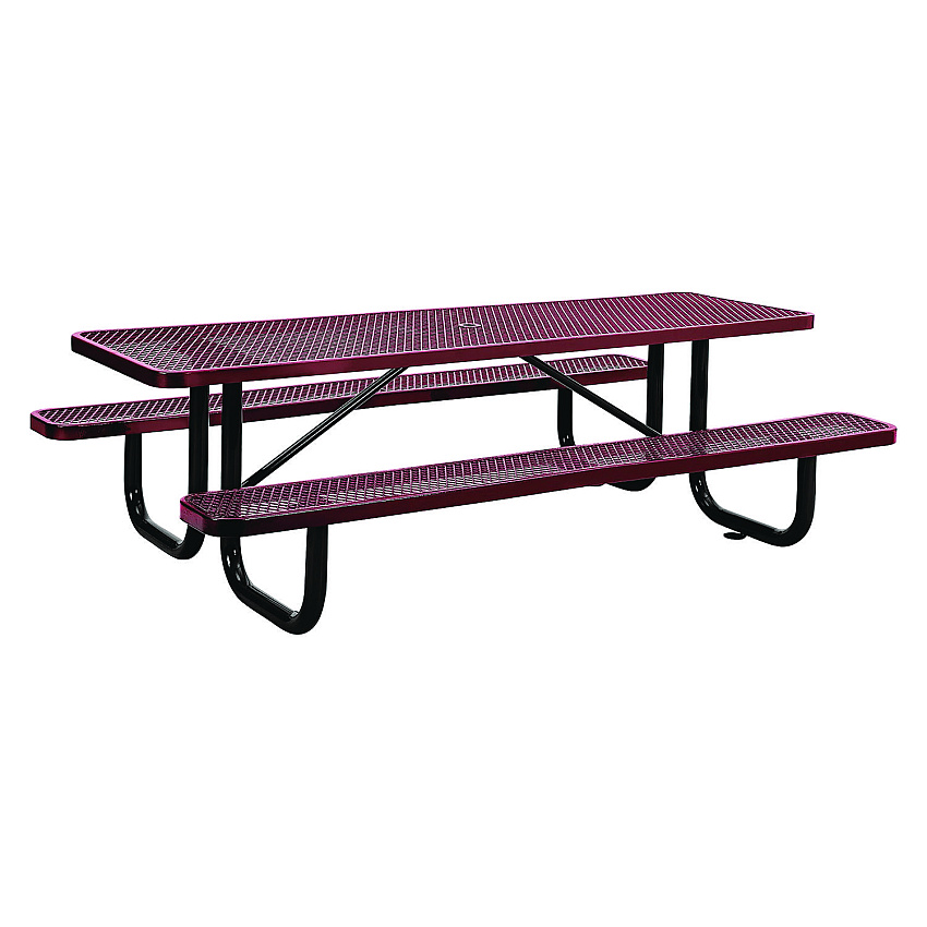 Global Industrial Expanded Steel Picnic Table, Rectangular, 96 x 62 x 29.5, Red Top, Red Base/Legs (GBE277153RD)