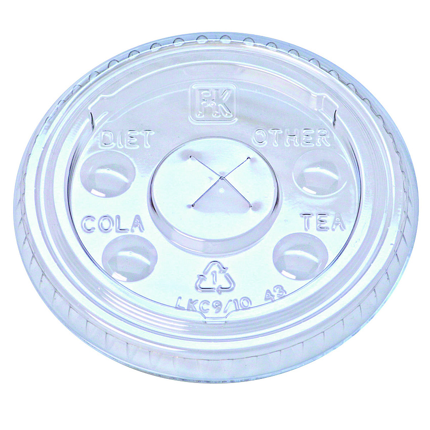 Fabri-Kal Kal-Clear/Nexclear Drink Cup Lids, Flat Lid w/X-Style Straw Slot and Flavor Buttons, Fits 9-10 oz Cold Cups, Clear, 2,500/CT (FABLKC910)